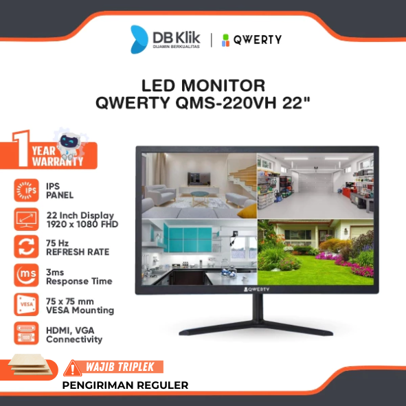 QWERTY QMS-220VH LED Monitor 22" IPS 75Hz 3ms Built in Speaker HDMI VGA