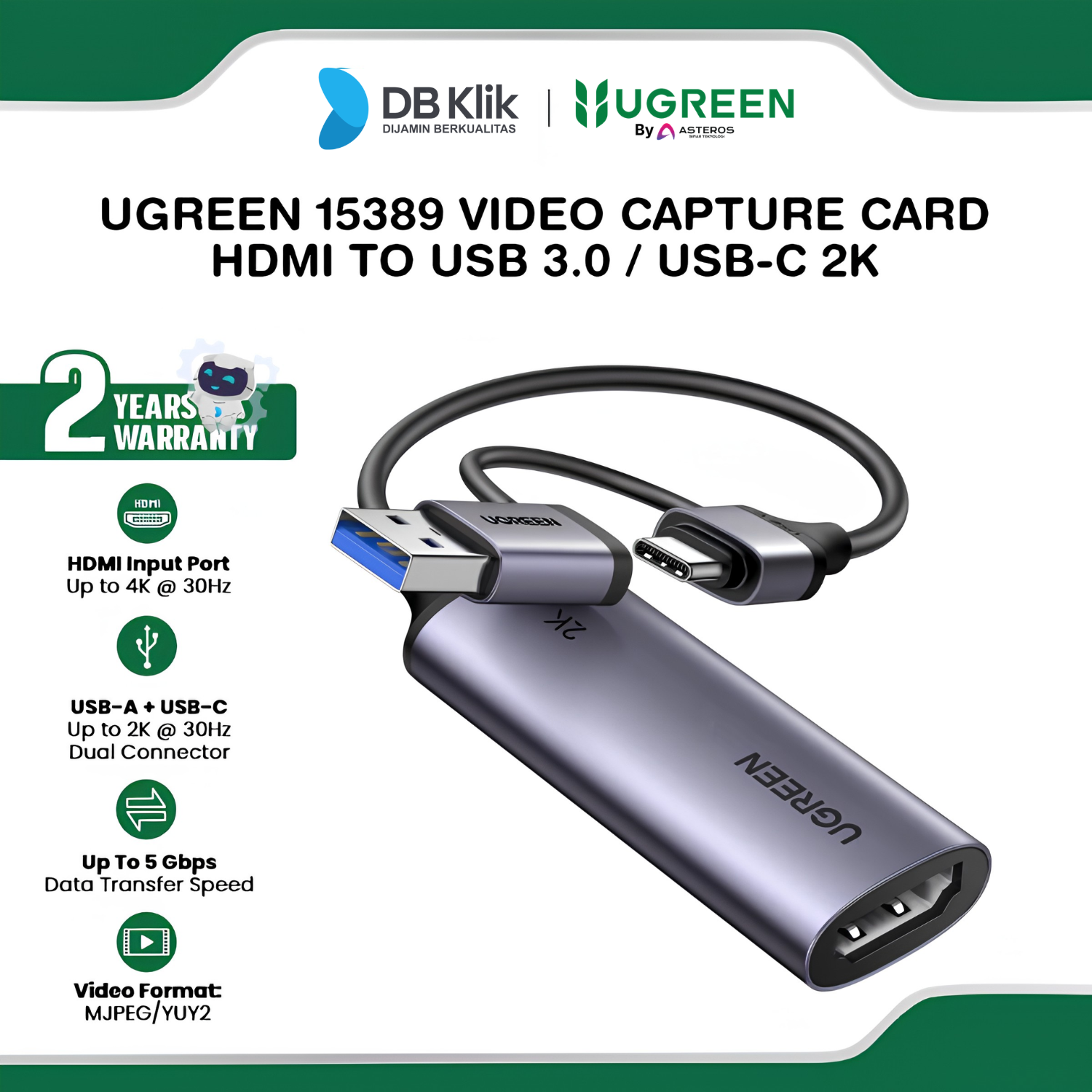 UGreen Video Capture Card HDMI to USB 3.0 / USB-C 2K (15389)