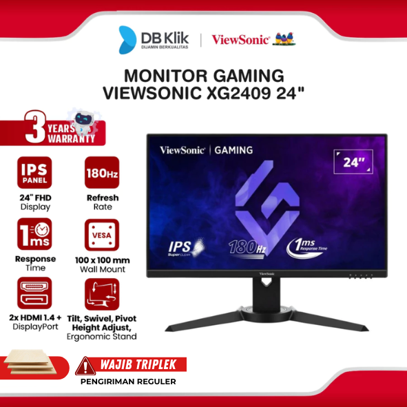 Monitor Gaming VIEWSONIC XG2409 24" FHD IPS 180Hz 1ms AMD FreeSync + NVIDIA G-Sync HDR10 Full Ergonomic Stand HDMI DP