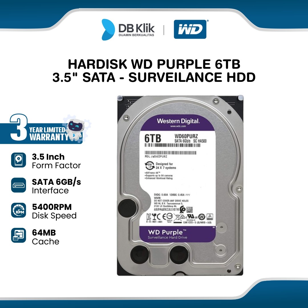 Hardisk WD PURPLE 6TB 3.5 Inch SATA - Surveilance HDD