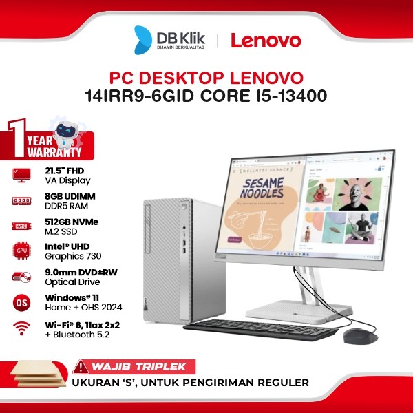 Lenovo PC Desktop 14IRR9-6GID INTEL Core i5-13400 8GB DDR5/512GB M.2 NVMe INTEL UHD Windows 11 Home + Office Home Student 2024 - Cloud Grey