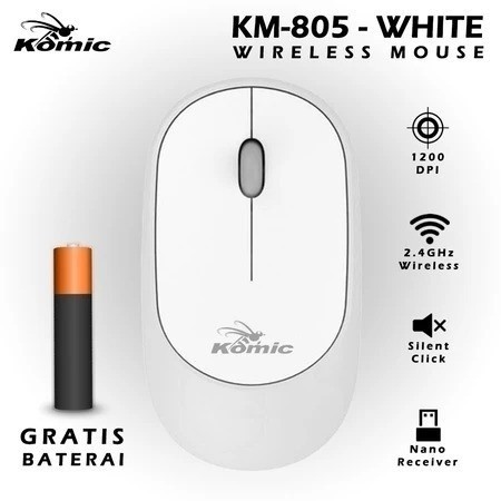 Mouse KOMIC KM805 Wireless Silent Click 2.4GHz 1200DPI - White [Box Damage]