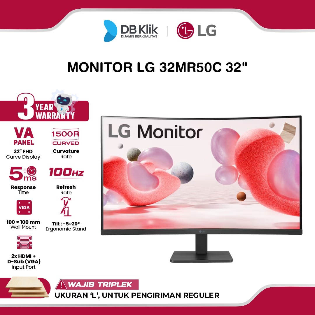 Monitor LG 32MR50C 32" Curved 1500R FHD VA 100Hz 5ms HDMI VGA