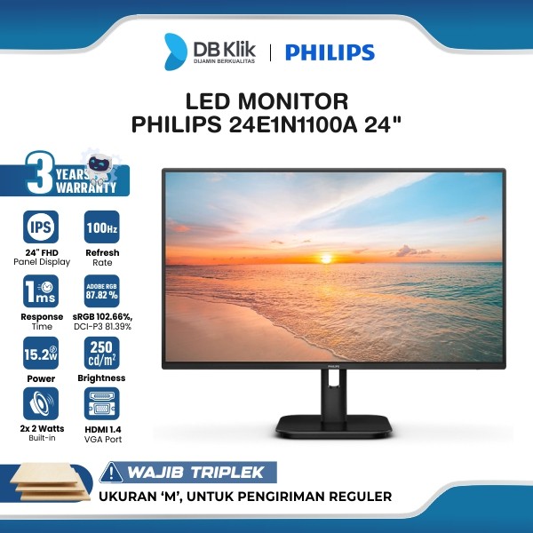 Led Monitor Philips 24E1N1100A 24" Fhd IPS 100Hz 1ms Adaptive sync Speaker Hdmi Vga
