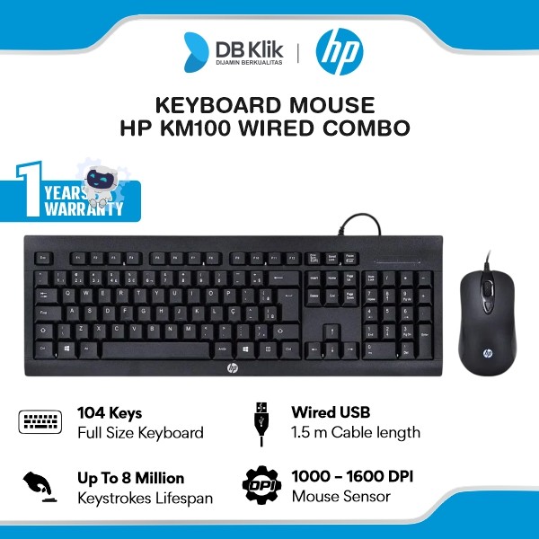 Keyboard Mouse HP KM100 Wired Combo