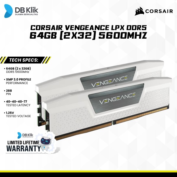 RAM CORSAIR VENGEANCE LPX DDR5 64GB 2X32 5600White CMK64GX5M2B5600C40W