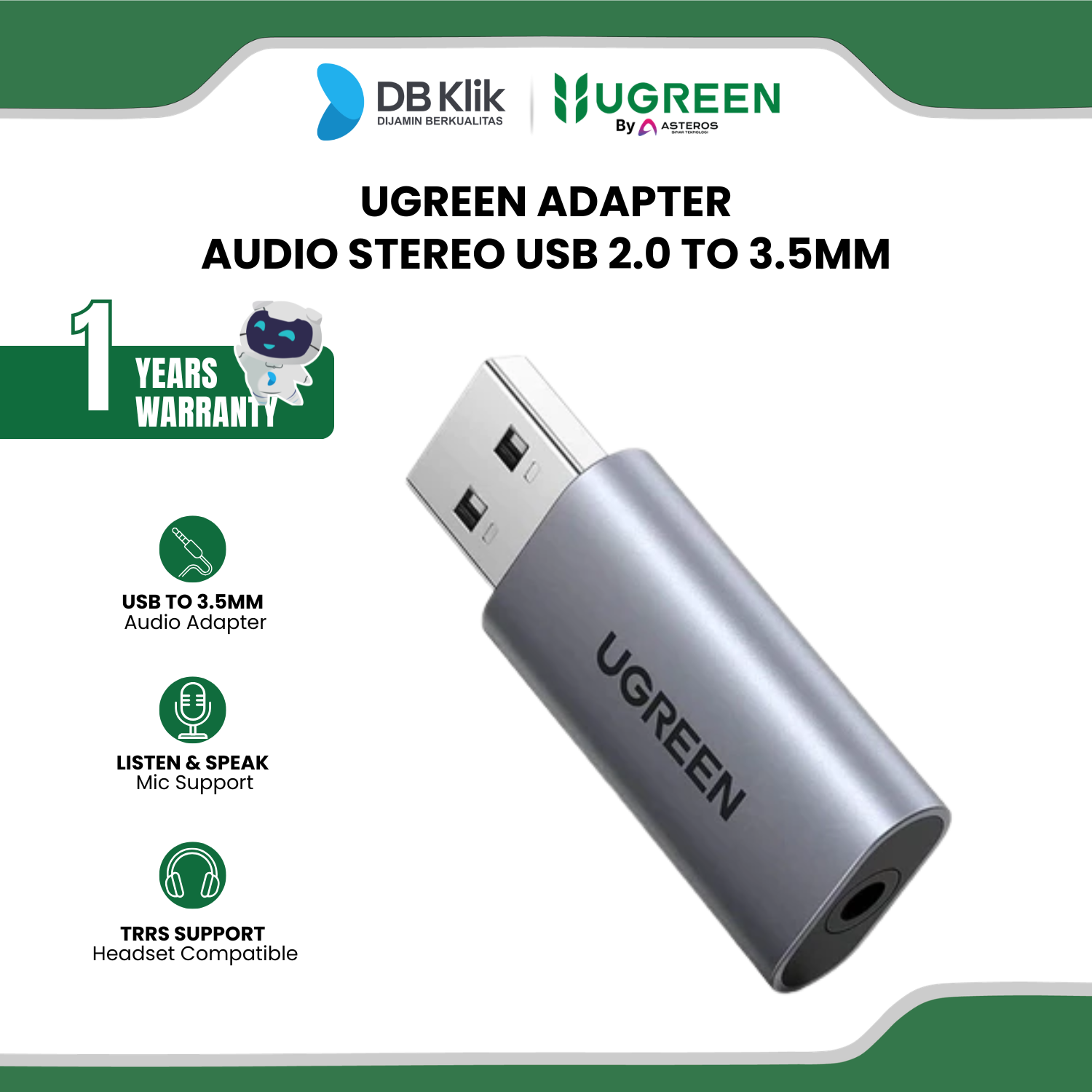 Adapter Audio Stereo UGreen USB 2.0 to 3.5mm (80864) - UGreen 80864