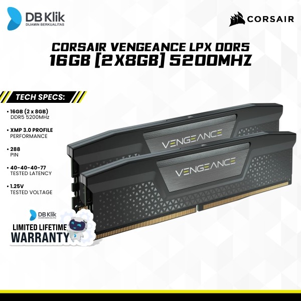 RAM CORSAIR VENGEANCE LPX DDR5 16GB 2X8GB 5200MHz CMK16GX5M2B-5200C40