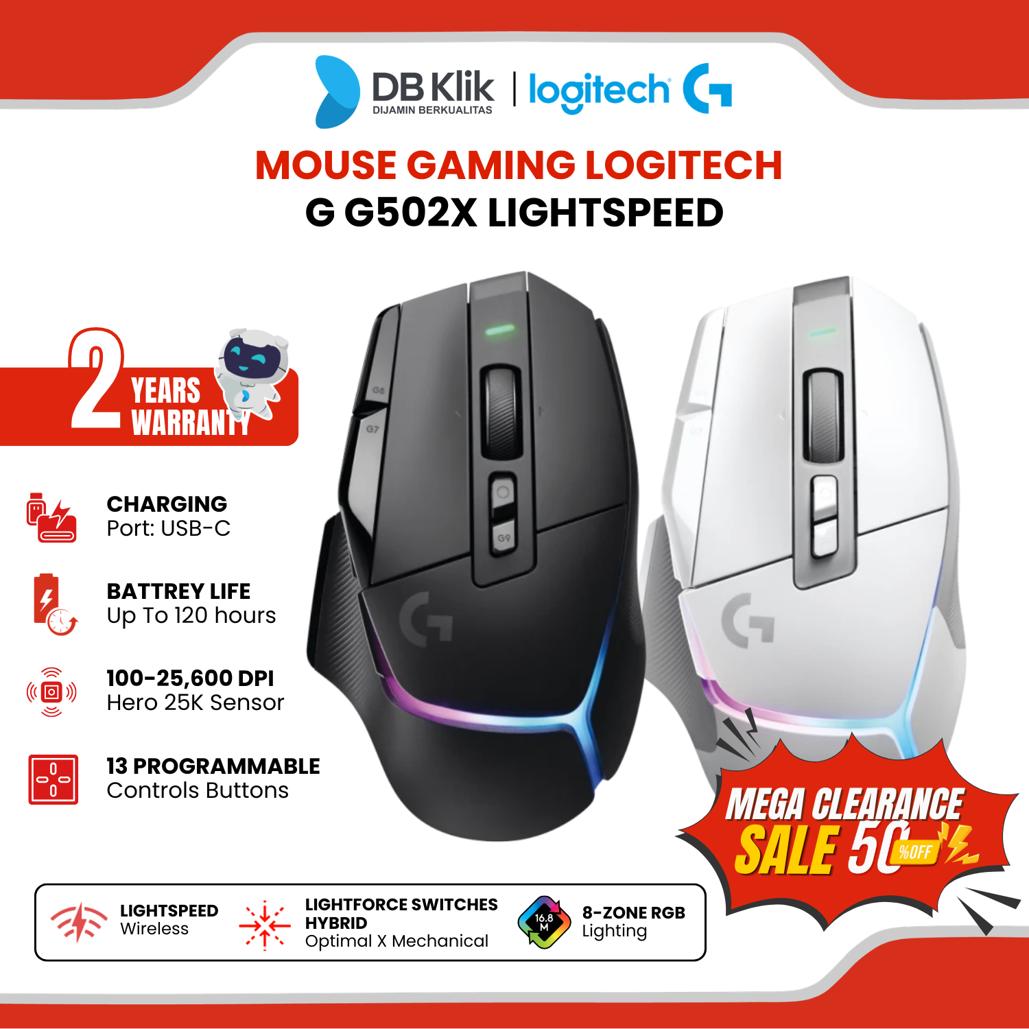 Mouse Gaming Logitech G502X Plus Wireless RGB HERO 25K DPI - G502 X