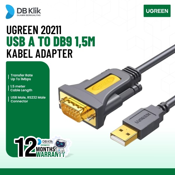 Kabel Adapter UGreen Usb A to DB9 RS-232 Serial Male 1,5M (20211)