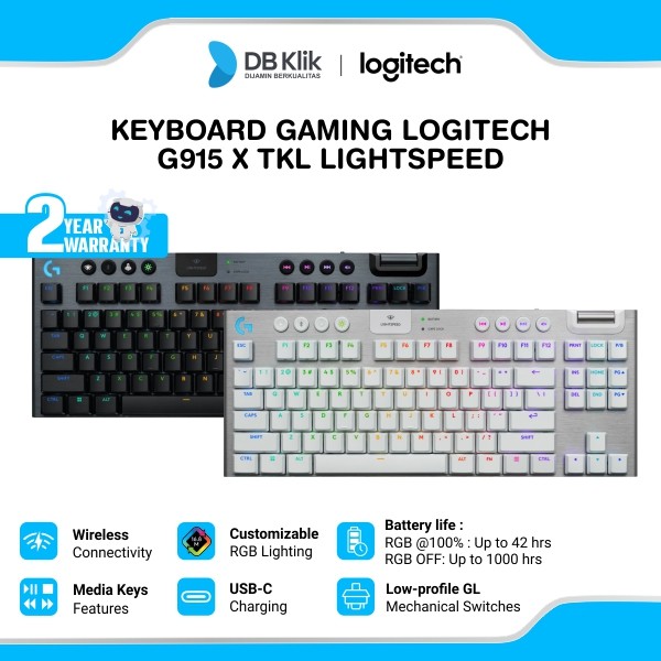 Keyboard Gaming Logitech G915 X TKL Lightspeed 2.4Ghz + Bluetooth - (Black Tactile 920-012726) (White Clicky 920-012738)