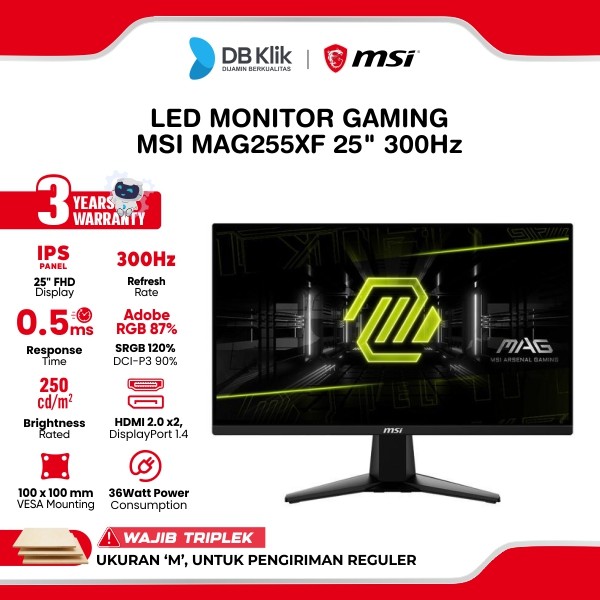 LED Monitor Gaming MSI MAG255XF 25" IPS FHD 300Hz 0.5ms Adaptive Sync HDMI DP