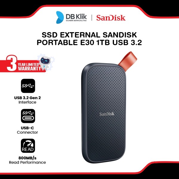 SSD External Sandisk Portable E30 1TB USB 3.2 - Sandisk 1TB USB C