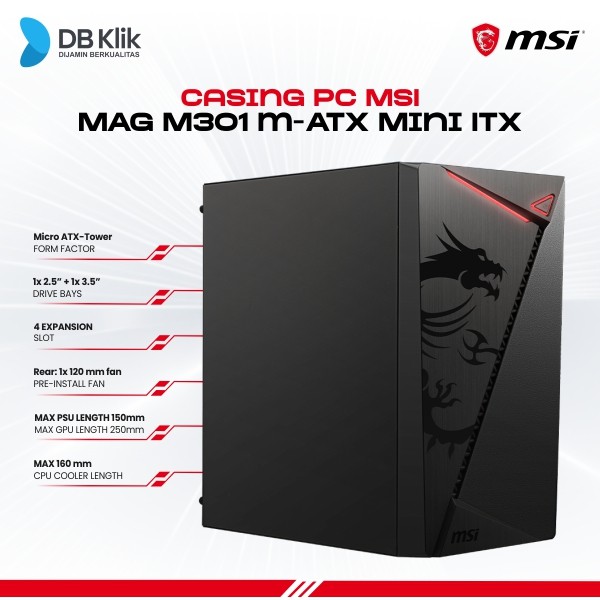 Casing PC MSI MAG M301 M-ATX (Pre-Installed 1 RGB Fan)