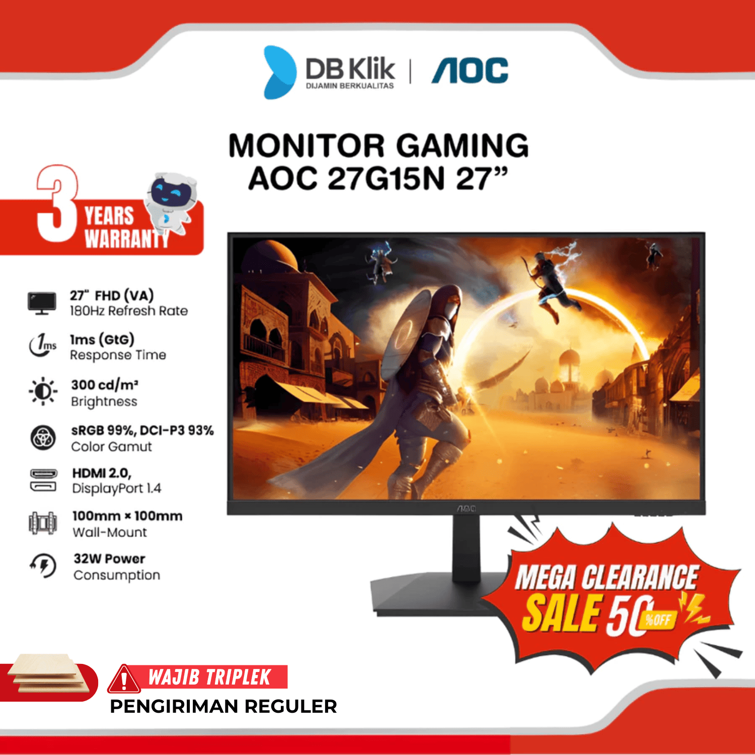 Led Monitor Gaming AOC 27G15N 27" VA Fhd 180Hz 1ms Hdmi Dp