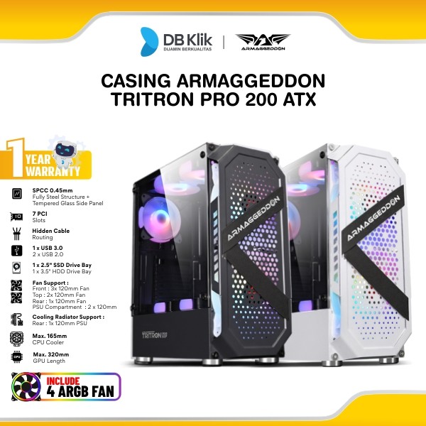 Casing PC Gaming Armaggeddon Tritron Pro 200 ATX with ARGB Fan