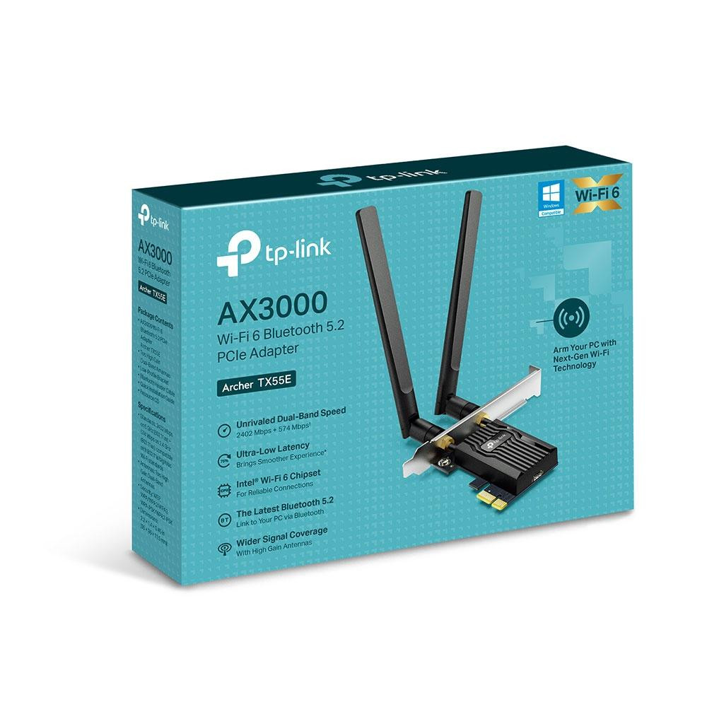 PCIe Adapter TP-Link Archer TX55E AX3000 DualBand Wifi 6 Bluetooth 5.2