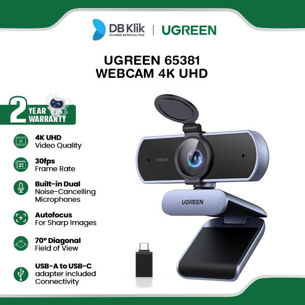 UGreen Webcam 4K UHD 8MP Auto Focus Dual Microphone (65381)