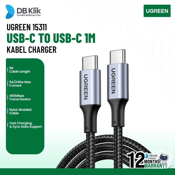 Kabel Charger UGreen USB-C to USB-C 1M 5A 240W Black (15311)