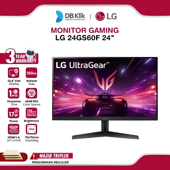 Monitor Gaming LG UltraGear 24GS60F 24" FHD IPS 180Hz 1ms AMD FreeSync + NVIDIA G-Sync HDR10 HDMI DP