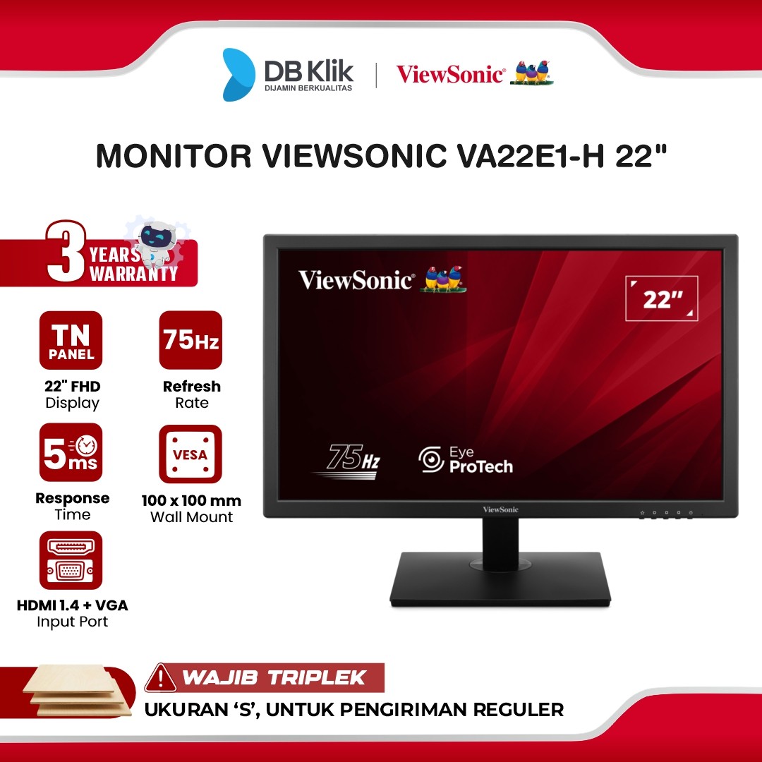 Monitor VIEWSONIC VA22E1-H  22" FHD TN 75Hz 5ms HDMI VGA