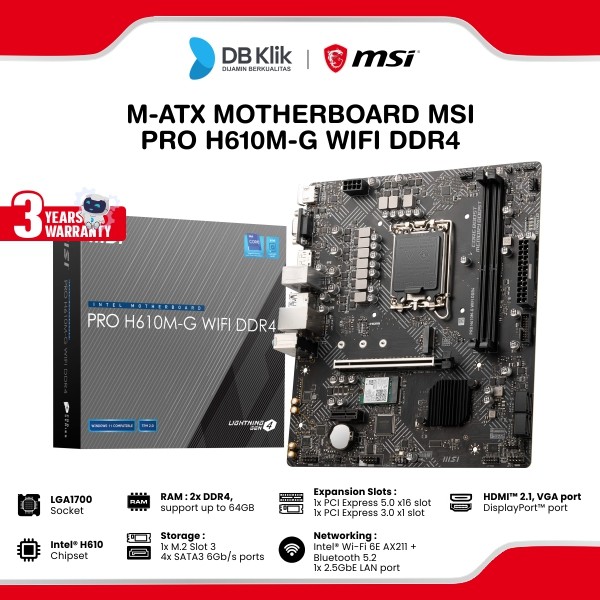 Motherboard MSI Pro H610M-G WiFi Bluetooth Ddr4 m-Atx LGA1700