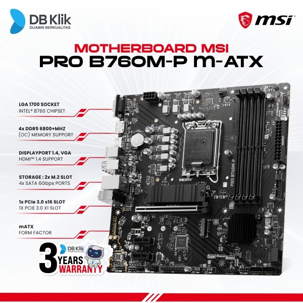 Motherboard Msi Pro B760M-P Ddr5 m-Atx Lga1700 Hdmi Vga Dp - B760M P