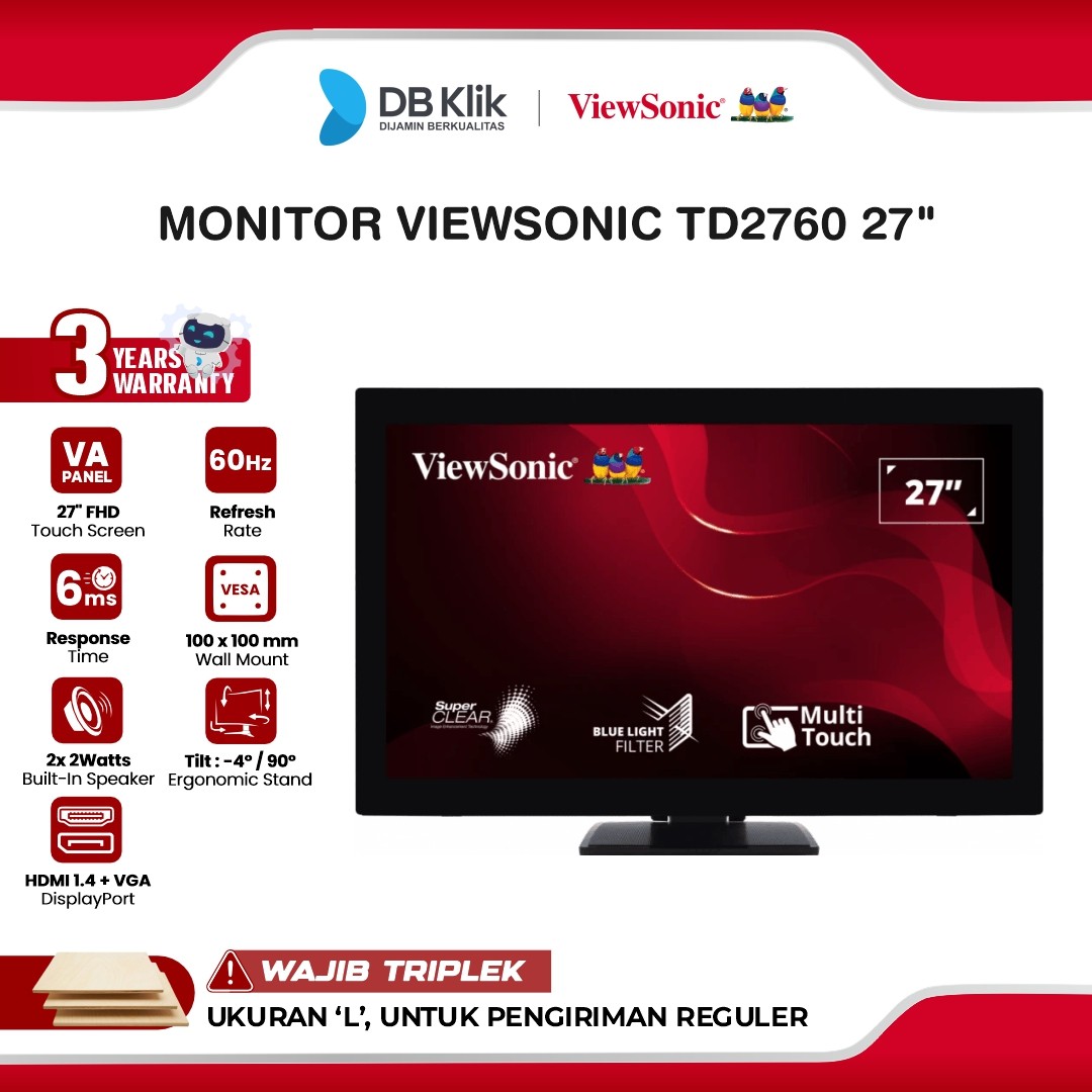 Monitor VIEWSONIC TD2760 27" FHD VA 60Hz 6ms Built in Speaker HDMI VGA DP