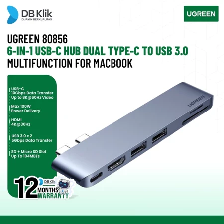 Adapter Usb Hub UGreen Dual Usb-C Multifunction 6In1 For Macbook 80856