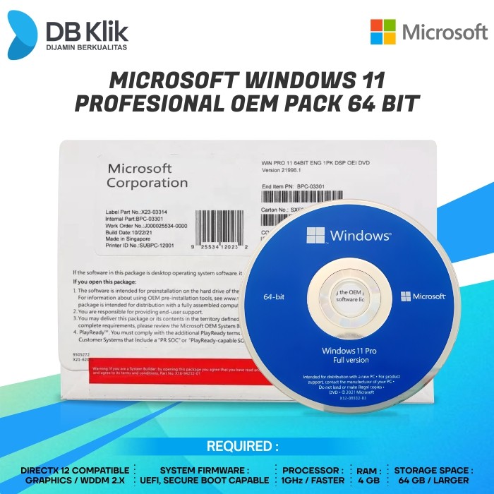 Microsoft Windows 11 Profesional OEM Pack 64 bit - Windows 11 PRO