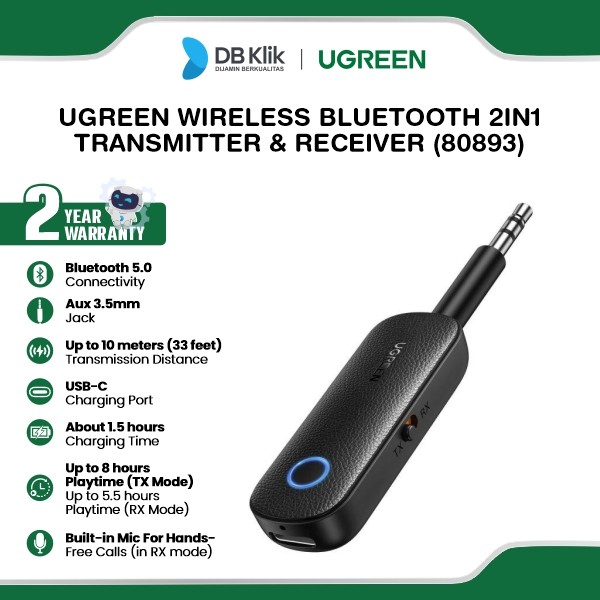 UGreen Wireless Bluetooth 2in1 Transmitter & Receiver with Aux 3.5mm (80893)
