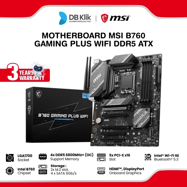 Motherboard MSI B760 Gaming Plus WiFi DDR5 ATX LGA1700 HDMI DP