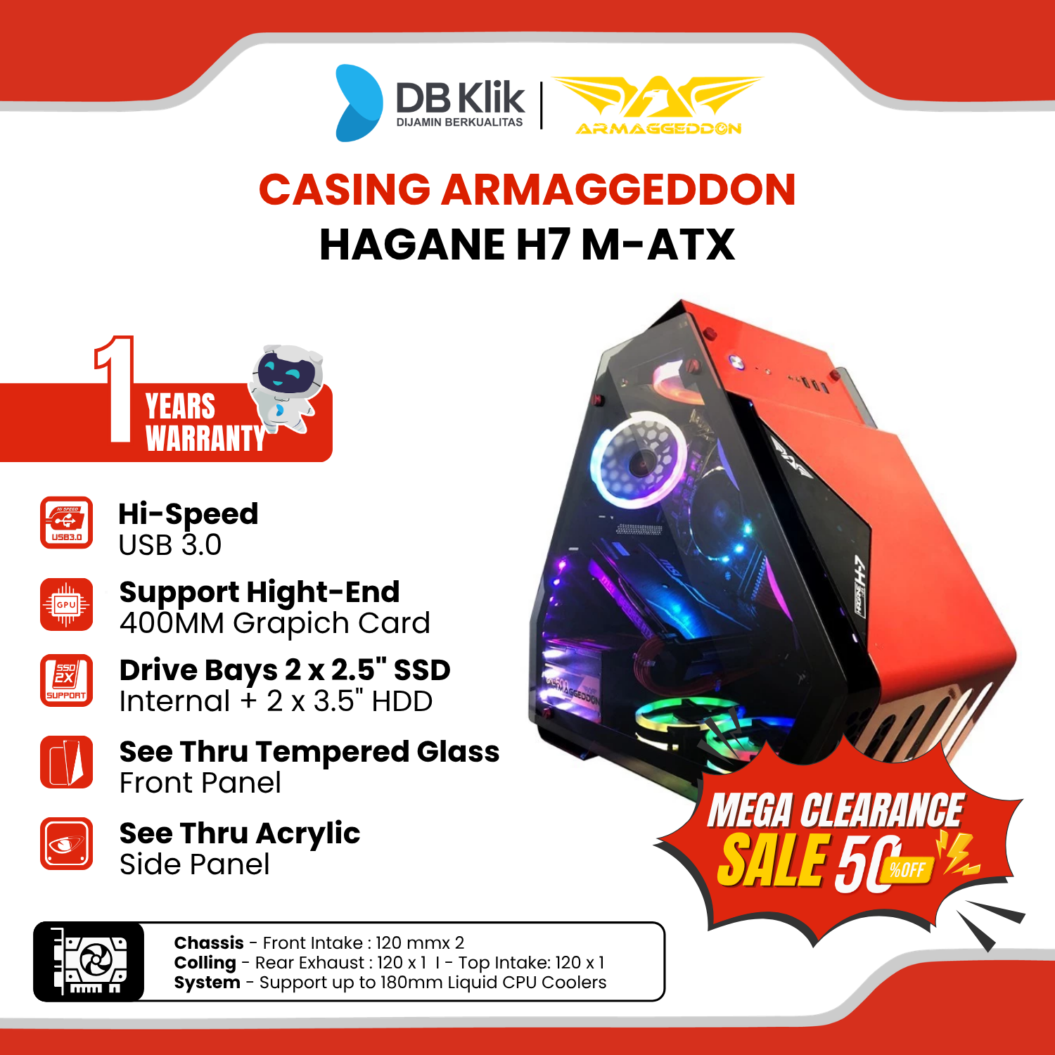 Casing Armaggeddon HAGANE H7 m-ATX - Case PC Armagedon HAGANE H-7 Matx - merah