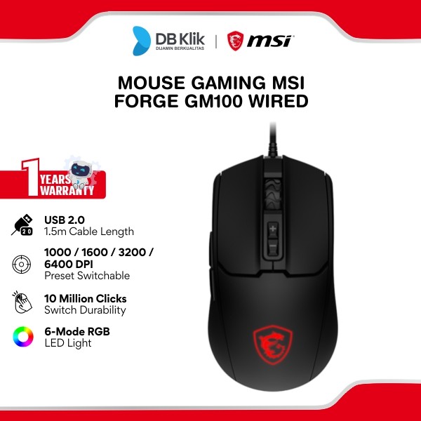 Mouse Gaming MSI Forge GM100 Wired 6400DPI Optical Sensor - MSI Forge GM 100