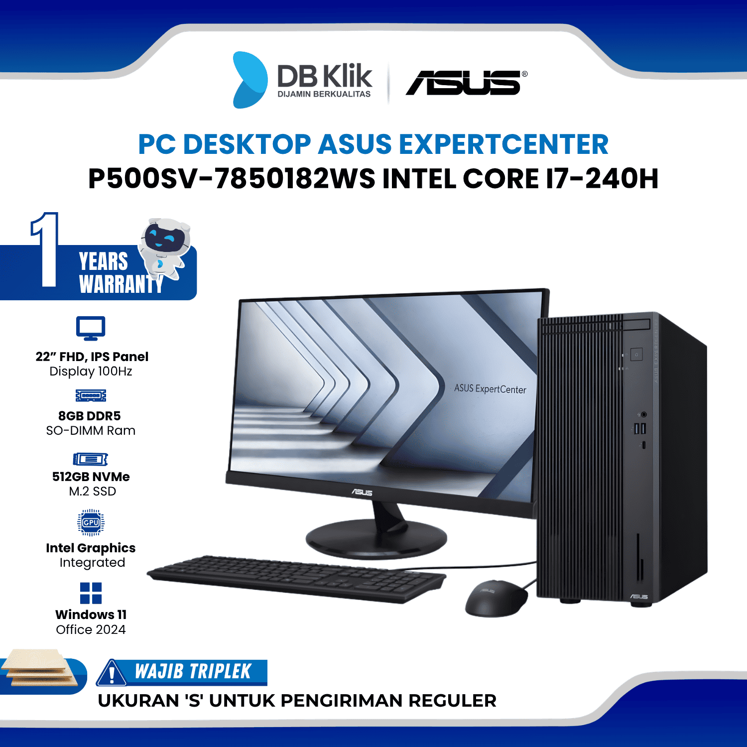 PC Desktop ASUS ExpertCenter P500SV-7850182WS INTEL Core i7-240H 8GB DDR5/512GB M.2 NVMe INTEL UHD Windows 11 Home + Microsoft Office Home Student 2024 With Monitor C2221HF FHD IPS