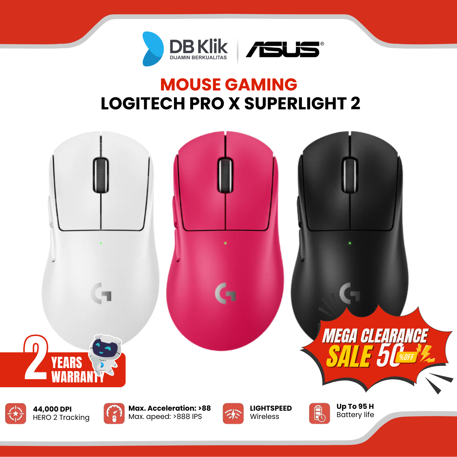 Mouse Gaming LOGITECH PRO X Superlight 2 Wireless Lightspeed 32000 DPI
