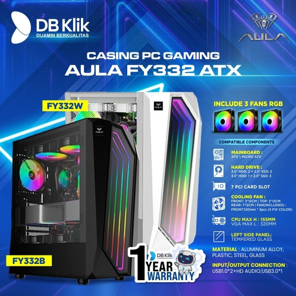 Casing PC AULA FY332 ATX (Pre-Installed 3 RGB Fan)