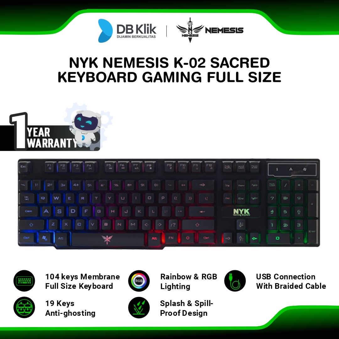 Keyboard Gaming NYK Nemesis K-02 Wired Sacred Rainbow Membrane Full Size