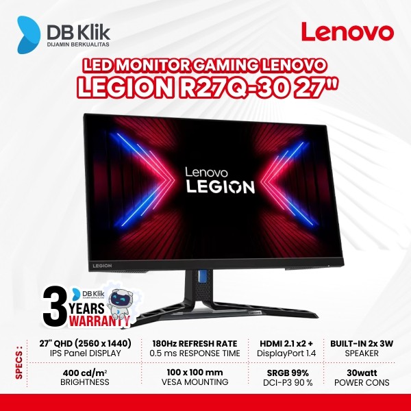 Led Monitor Gaming Lenovo Legion R27q-30 27" 180Hz Ips Qhd Hdmi Dp