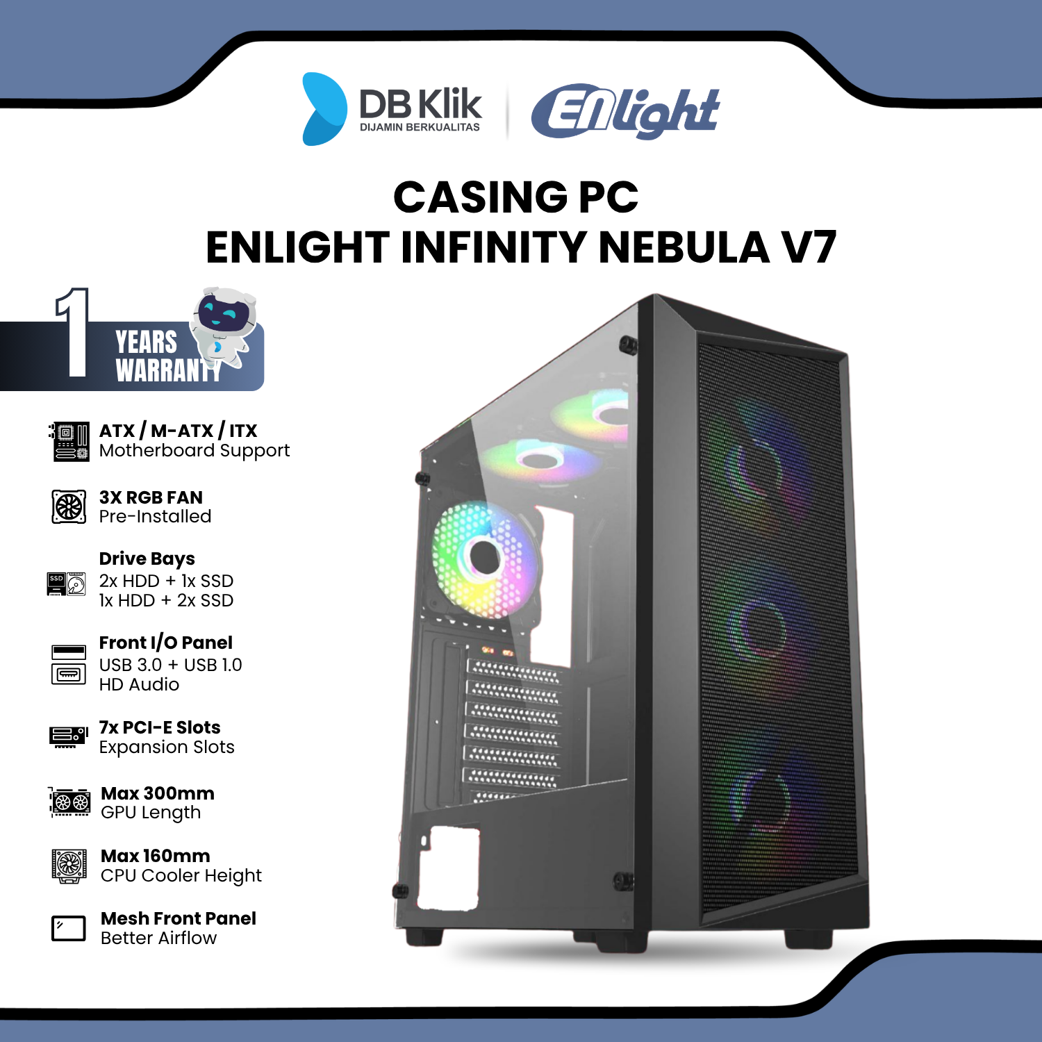 Casing PC Infinity Nebula V7 Pre-Installed 3 RGB Fan