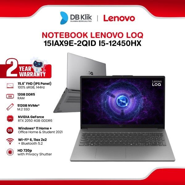 Notebook Lenovo LOQ 15IAX9E-2QID I5-12450HX 12GB/512GB RTX 2050 4GB Windows 11 Home + Office Home Student 2021 15,6" FHD