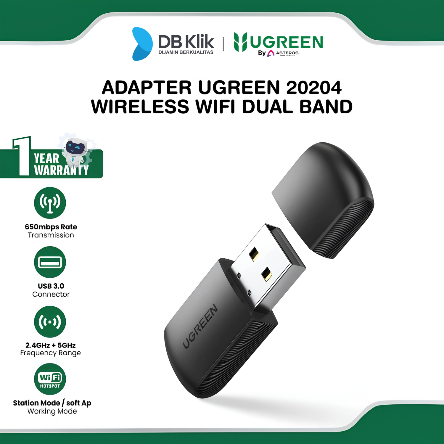 Adapter UGreen Wireless Wifi Dual Band AC650 (20204)