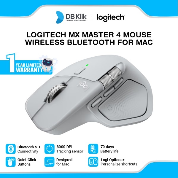 Logitech MX Master 4 Mouse Wireless Bluetooth 8000DPI Rechargeable for Mac