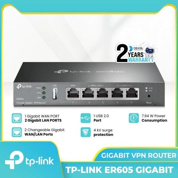 Router TP-Link ER605 Omada Multi WAN VPN Gigabit