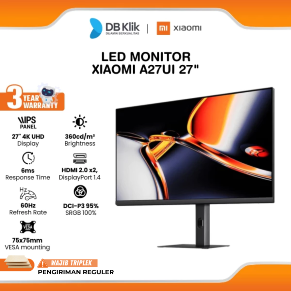 Monitor XIAOMI A27Ui 27" 4K UHD IPS 60Hz 6ms Full Ergonomic Stand USB-C 90W HDMI DP