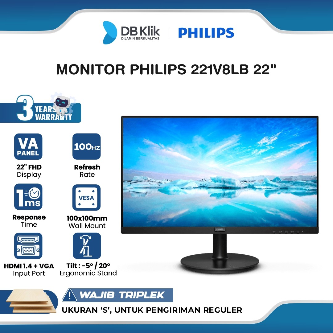 Led Monitor Philips 221V8LB 22" Fhd VA 100Hz 1ms Hdmi Vga