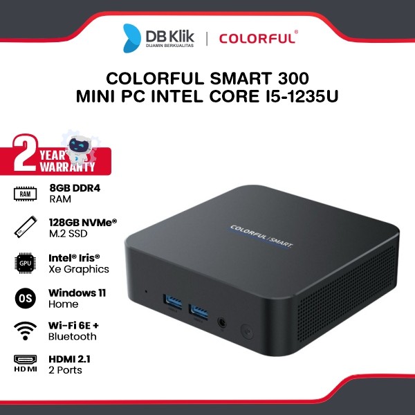 COLORFUL Smart 300 Mini PC INTEL Core i5-1235U 8GB DDR4/128GB M.2 NVMe INTEL Iris Xe Windows 11 Home - Black