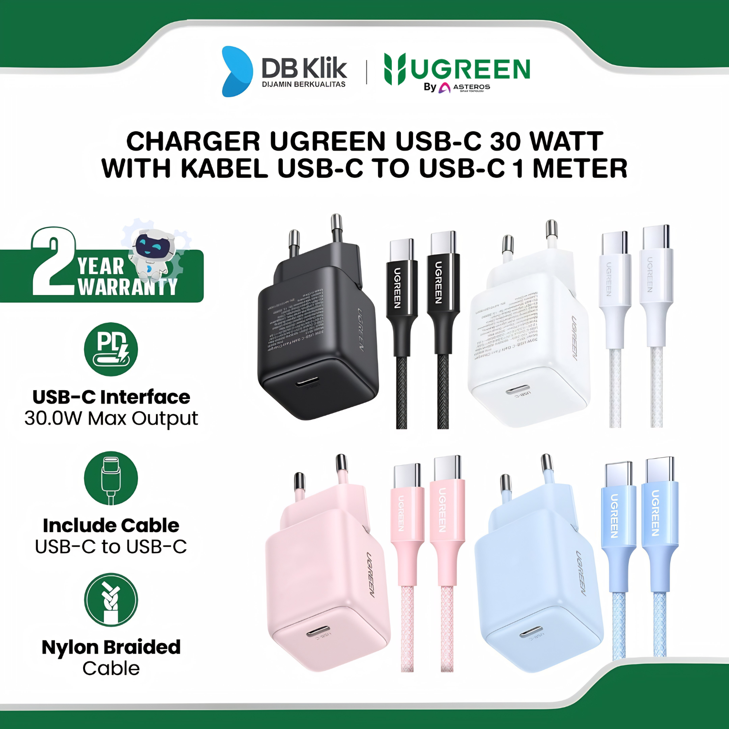 Charger UGreen N Series GAN 30W With USB-C Cable