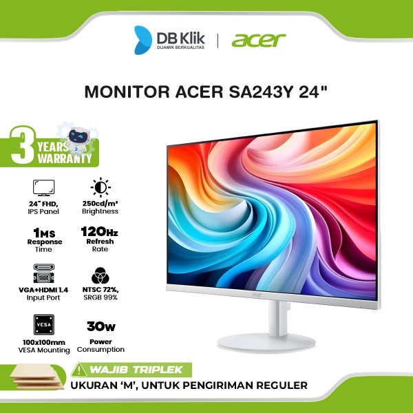LED Monitor ACER SA243Y 24" IPS FHD 120Hz 1ms Adaptive Sync HDMI VGA