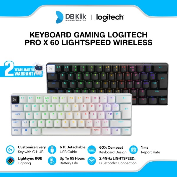 Keyboard Gaming Logitech PRO X 60 Lightspeed Wireless Tactile with Lightsync